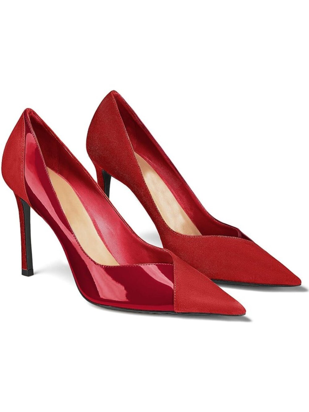 Women's Red/Burgundy Patent Suede Pointed Toe High Heels Pumps Party Dress Shoes